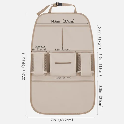Miniatura 3 de Organizador de asiento trasero de automóvil para niños, bolsa de almacenamiento para asiento trasero de automóvil con 3 bolsillos, 2 soportes