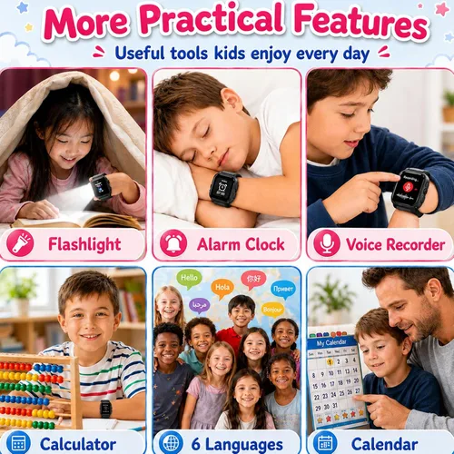 Miniatura 7 de Goodatech Reloj inteligente de 1.69 pulgadas para niños y niñas, cámara, 26 juegos de rompecabezas, reproductor de video y música, podómetro, reloj