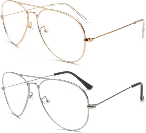 Miniatura 14 de EYLRIM Gafas de aviador con luz azul para mujeres y hombres, lentes transparentes para computadora con marco piloto de metal