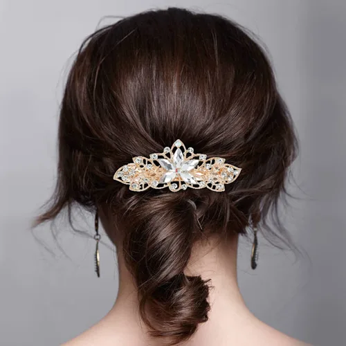 Miniatura 4 de Lawie Paquete de 6 pinzas para el cabello de metal con diamantes de imitación brillantes con diamantes de imitación de flores francesas, pinzas