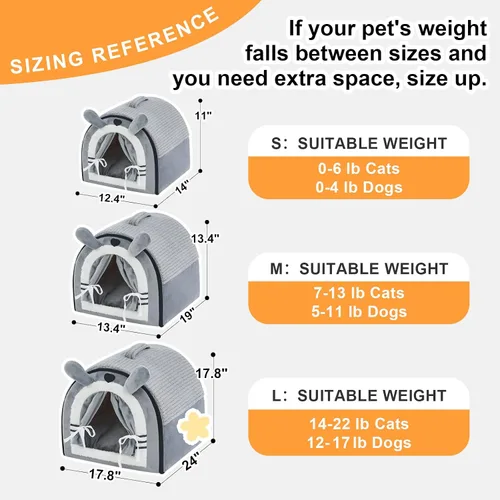 Miniatura 6 de Jiupety Casas para gatos de interior, cama cueva con diseño de cortina de puerta, bonitas camas portátiles con cojín reversible lavable, tamaño S
