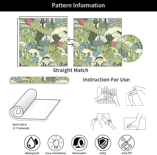 Miniatura 6 de MuralPeel Papel Tapiz de Bosque de Cactus Verdes con Animales Despegar y Pegar con Lagarto, Fácil de Despegar, Papel de Contacto Autoadhesivo