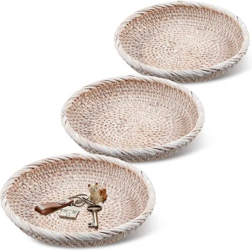 Miniatura 10 de Hushee 1 pieza Cesta pequeña redonda para entrada Mesa tejida de mimbre Cesta para llaves Cesta de ratán Bandeja redonda Organizador para llavero