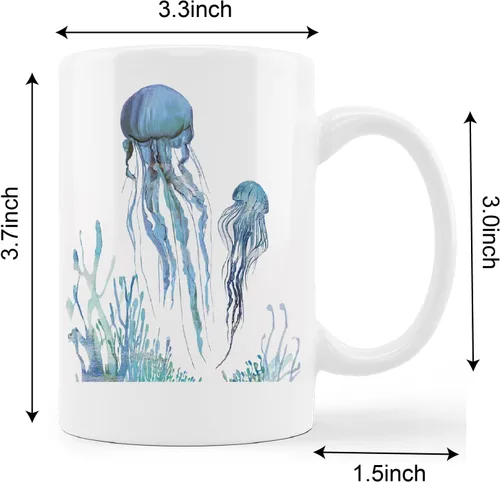 Miniatura 5 de kunlisa Taza de cerámica de medusas de acuarela, taza de cerámica para parejas de medusas de vida marina, taza de té con leche de 11 onzas, regalos