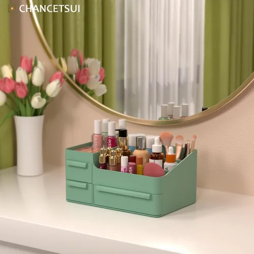 Miniatura 2 de CHANCETSUI Organizador de maquillaje con cajones, organizador de encimera para cosméticos, soporte de tocador para lápiz labial, pinceles, lociones