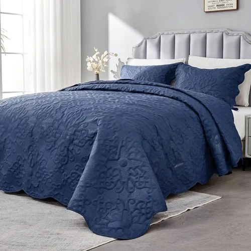 Miniatura 23 de Kingnex Juego de colcha tamaño King de 106 x 96 pulgadas, suave, ligera, acolchada, 3 piezas, 1 edredón y 2 fundas de almohada, color gris oscuro
