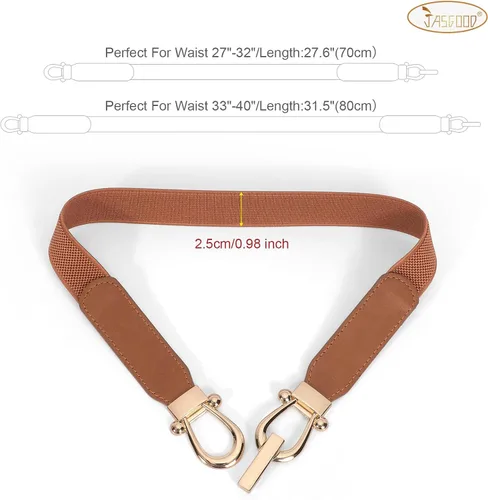 Miniatura 8 de JASGOOD Cinturón elástico para mujer, cinturón elástico retro para mujer, con hebilla dorada