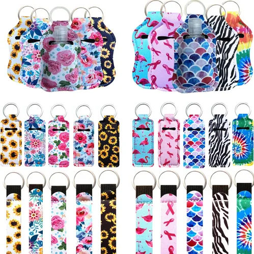 Juego de 40 llaveros de botellas de viaje con soporte para muñequera, soporte para desinfectante de manos con botellas vacías