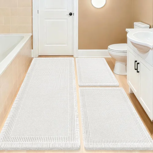 Miniatura 68 de Tapete de baño con diseño de gofre, moderno, bohemio, absorbente, antideslizante, ultrasuave, lavable a máquina, con letra de baño, dormitorio