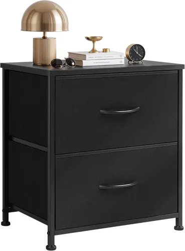 Miniatura 13 de Mesita de noche, pequeña cómoda de 2 cajones mesa auxiliar muebles de cabecera, contenedores de tela con superficie de madera para dormitorio, Blanco