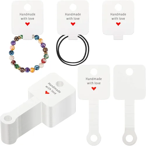 Miniatura 8 de joycraft 100 tarjetas autoadhesivas para pulseras, papel kraft hecho a mano con tarjetas en blanco de amor, embalaje de joyería para vender