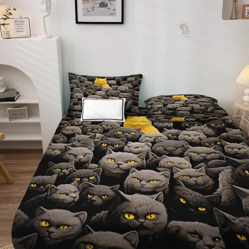 Miniatura 4 de Sábanas de gato tamaño individual – Sábanas y fundas de almohada de animales – 100% microfibra, estampado de alta cantidad de hilos, sábana
