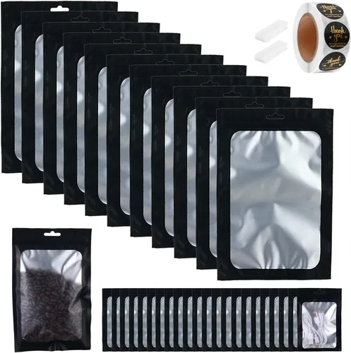Miniatura 12 de Paquete de 150 bolsas holográficas de Mylar de 5 x 8 pulgadas con ventana transparente, pequeñas bolsas de papel de aluminio resellables