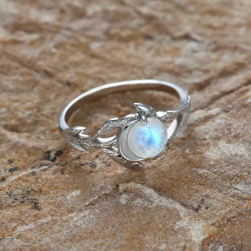 Miniatura 5 de Angol Anillo de plata de ley con piedra lunar auténtica para mujer, anillo minimalista con caja
