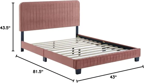 Miniatura 2 de Modway Celine - Cama con plataforma de terciopelo copetudo y alto rendimiento con canal en color rosa polv