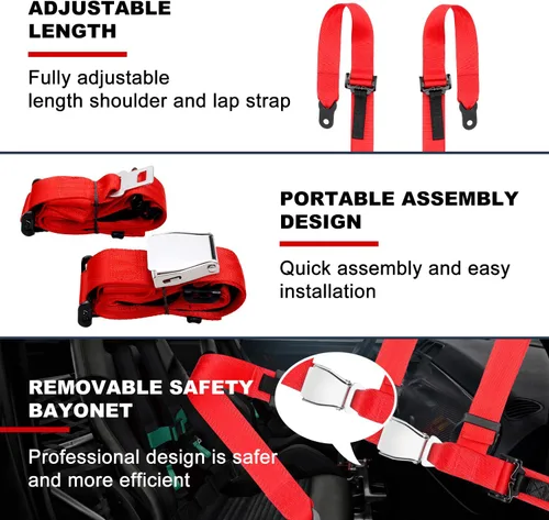 Miniatura 3 de Yakitoko Arnés de Seguridad Universal de 4 Puntos de 2 Pulgadas Compatible con Go Kart, UTV, ATV, Racing Rojo