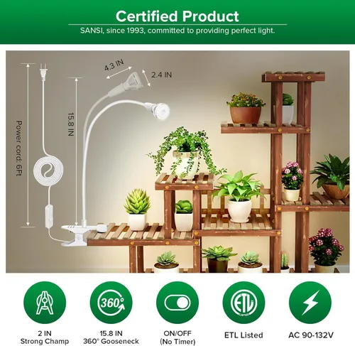 Miniatura 4 de SANSI Luces LED de Cultivo para Plantas de Interior, 150W Luz de Crecimiento con Clip de Cuello de Ganso de Espectro Completo con Tecnología