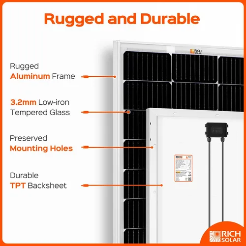 Miniatura 3 de RICH SOLAR Panel solar monocristalino de celda 9BB de 100 vatios, 12 voltios, batería de carga de módulo solar de alta eficiencia para caravana