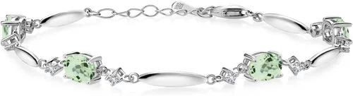 Miniatura 14 de Gem Stone King 925 Sterling Silver Gemstone Birthstone and White Created Sapphire Tennis Bracelet For Women Oval 7X5MM and 2MM 6 Inch + 1 Inch