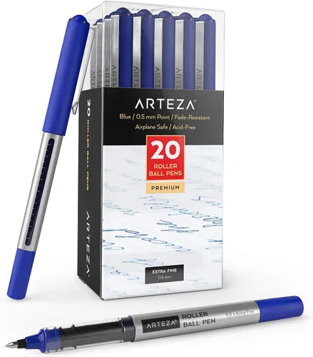 ARTEZA Bolígrafos de punta fina, paquete de 20 bolígrafos de tinta líquida azul de 0.020 in para diario de viñetas, material de oficina para