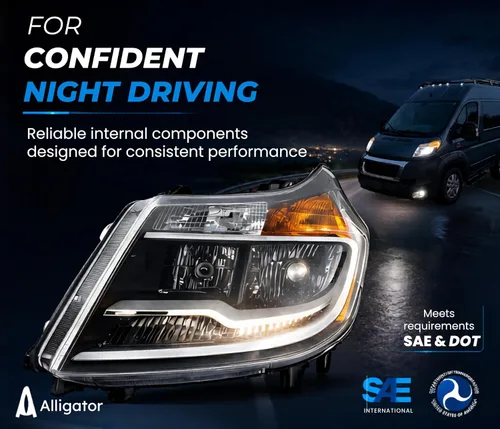 Miniatura 6 de ALLIGATOR AUTO LIGHTS Conjunto de faros delanteros con bombillas de repuesto para Ram 2014-2022 ProMaster Faro halógeno sin DRL izquierda/lado