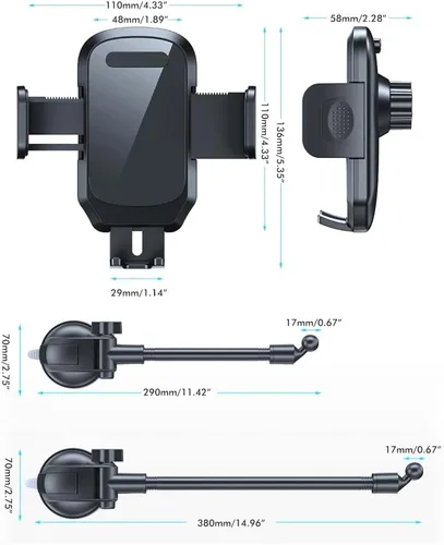 Miniatura 3 de Soporte de teléfono para automóvil, soporte de cuello de cisne para parabrisas de salpicadero con brazo flexible de 14.961 in y ventosa fuerte