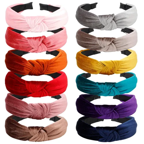 Miniatura 10 de VELSCRUN Diademas anudadas para mujer, 12 unidades, diadema ancha, estilo bohemio, turbante, banda elástica para el cabello, accesorios