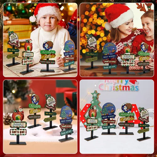 Miniatura 3 de Decoraciones de mesa de Navidad, 4 tableros rectangulares de madera, estilo rústico de granja, policromo, 8.86 x 4.72 pulgadas, montaje en pared