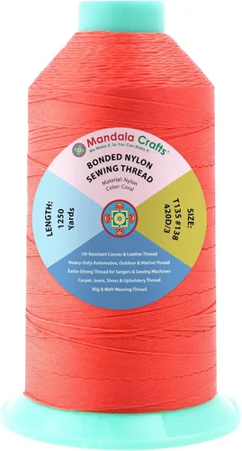 Miniatura 285 de Mandala Crafts - Hilo de nailon para coser cuero, tapicería, mezclilla y para trenzar el pelo; resistente, 1500 yardas, tamaño 69 T70 Marrón