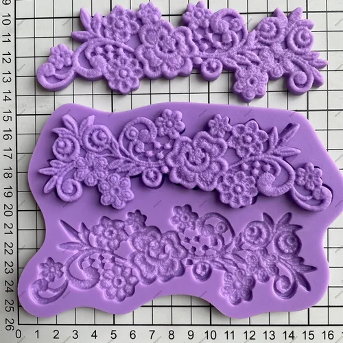 Miniatura 2 de Juego de moldes de silicona de encaje floral de 3 piezas, vintage, medallones de flores, vid, pasteles, moldes de grado alimenticio para pasteles