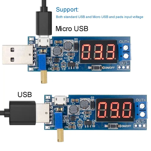 Miniatura 3 de 2 unids USB Buck Boost Convertidor ajustable Step Up Step Up Módulo de fuente de alimentación Regulador de voltaje DC-DC 5V a 3.3V 9V 12V 18V 24V