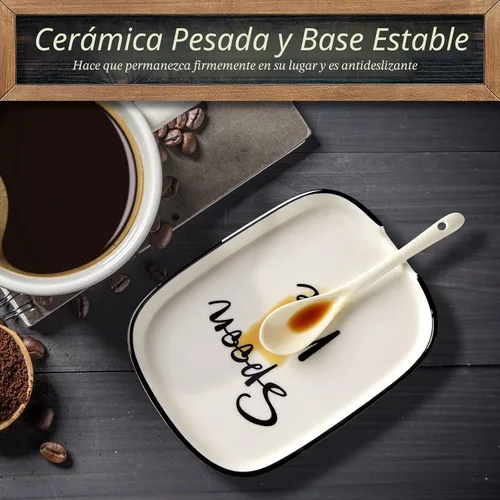 Miniatura 5 de Soporte de cuchara de cerámica para estufa, soporte grande para cuchara para encimera de cocina, soporte de cuchara de café blanco, soporte