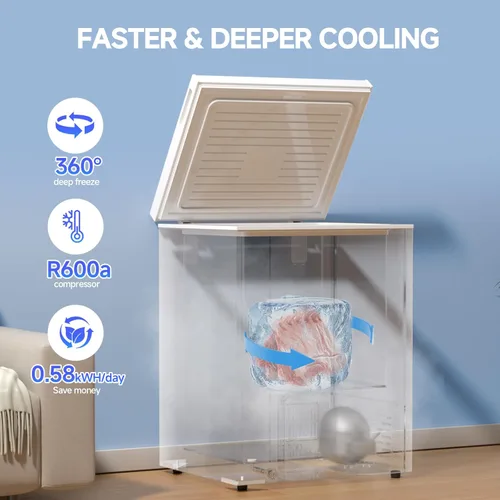 Miniatura 7 de BANGSON Congelador de pecho, congelador profundo de 5.0 pies cúbicos con cesta extraíble, termostato ajustable, mini congelador, ideal para Blanco