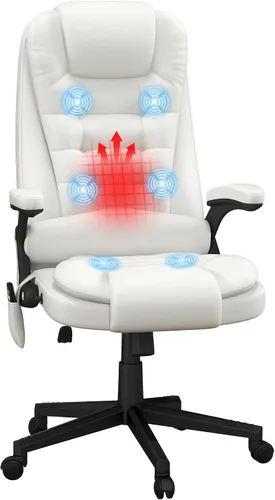 Miniatura 14 de HOMCOM, silla de oficina ejecutiva, ergonómica, piel sintética, con calor, masaje vibratorio., Cuero, Crema