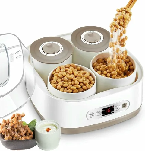 Máquina de fermentación de NATTO, tanque de fermentación eléctrico de yogur Natto de 1.5L, Máquina de fermentación de Natto con 4 envases de