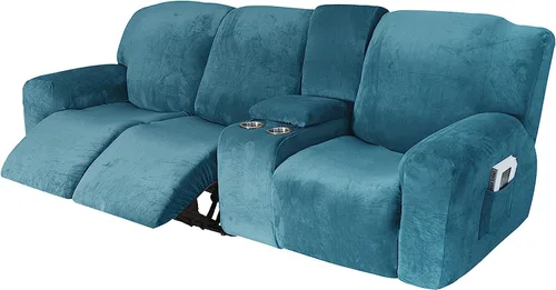 Miniatura 24 de Aedlcal Fundas para sofá reclinable, 10 piezas, fundas de sofá reclinable de felpa de terciopelo con consola central, con bolsillo lateral