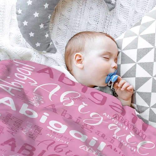 Miniatura 3 de Manta de bebé personalizada con nombre rosa, mantas de bebé personalizadas para niños y niñas, manta suave y acogedora para recién nacidos y bebés