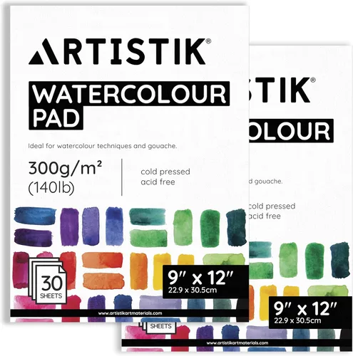 ARTISTIK Bloc de acuarela de 12 x 9 pulgadas para arte de medios mixtos y medios a base de agua, 10.58 oz (140 libras) bloc de papel de acuarela