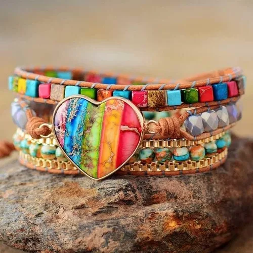 Miniatura 7 de Pulsera de piedras preciosas de corazón natural para curación de 7 chakras, energía de meditación, protección espiritual, equilibrio de salud