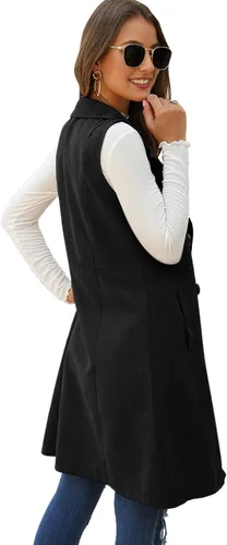 Miniatura 2 de GORGLITTER Chaleco largo sin mangas con cuello abierto para mujer, chaqueta larga con bolsillo