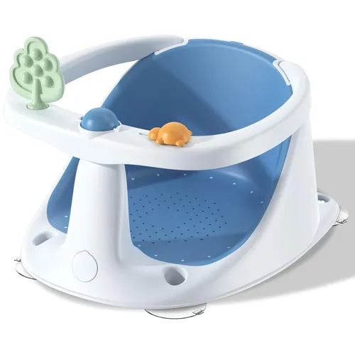 Asiento de baño para bebés de 6 meses en adelante, antideslizante con ventosas, asiento de baño infantil seguro y cómodo para bañera, color azul