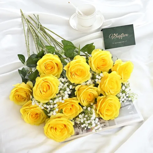 Miniatura 14 de Waipfaru 20 rosas blancas falsas de aliento de bebé, flores artificiales a granel, rosa blanca de seda con tallos largos para ramo de boda, jarrón