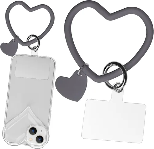 Miniatura 19 de Correa de silicona en forma de corazón para teléfono, correa de muñeca para teléfono celular con soporte para llavero, universal compatible con Negro