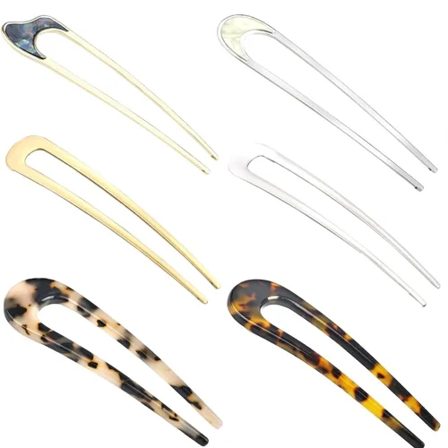 6 horquillas de pelo francesas en forma de U, elegantes horquillas de metal vintage, horquilla de plástico para moños, accesorios de peinado para