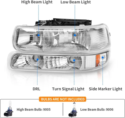 Miniatura 2 de DWVO Conjunto de faros delanteros y luces traseras compatibles con Chevy Silverado 1500/01-02 1999 2000 2000 2001 2002 Chevy Silverado 1500HD 2500HD