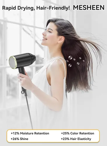 Miniatura 2 de Secador de pelo, secador iónico de 150000 rpm, secado rápido, bajo ruido, plegable portátil con difusor y boquilla, mini compacto para mujeres