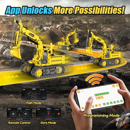 Miniatura 3 de Kits de Construcción de Robots, Juguetes STEM 5-en-1 para Niños de 8-14 años, Excavadora de Control Remoto y APP para Niños, Juegos de Construcción