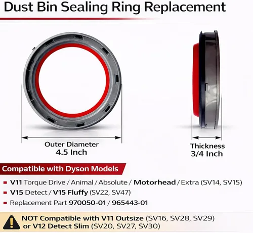 Miniatura 2 de V11 V15 - Anillo de sellado de cubo de polvo compatible con Dyson V11 SV14 SV15 y V15 SV22 SV47 Anillo rojo de repuesto para contenedor de cubo
