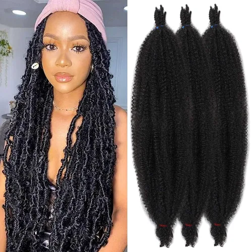 Miniatura 9 de ZRQ Cabello afro trenzado negro elástico para Butterfly Locs de 12 pulgadas, cabello trenzado de ganchillo Marley Twist preseparado, 3 paquetes
