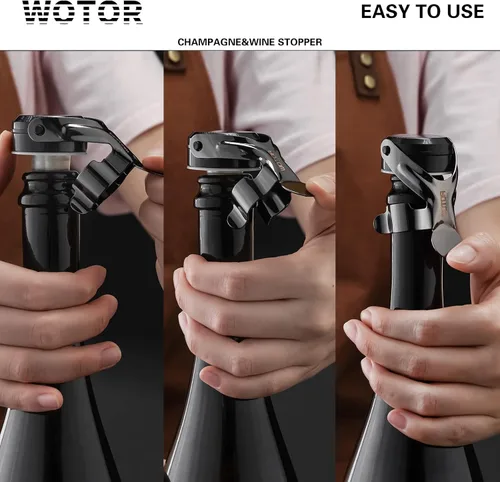 Miniatura 3 de WOTOR Tapones para botella de vino y champán de acero inoxidable con silicona de grado alimenticio, a prueba de fugas, se mantienen frescos, Negro